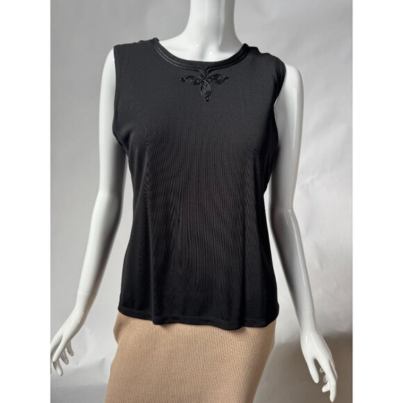 Josephine Chaus Black Embroidered Cardigan & Tank Set Rayon/Polyester S Made In - Picture 7 of 16